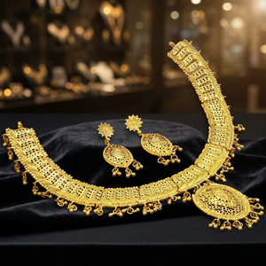 Ensemble de colliers plaqués or 14K, 18K, 24K en gros, bijoux fantaisie en laiton plaqué or, ensemble de bijoux au design floral traditionnel. - Product Image 3