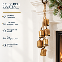 Clochettes en métal doré vintage personnalisées avec six clochettes tubulaires et corde en jute pour la décoration de Noël, de la porte, du foyer et des fêtes