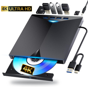 Lecteur <span class=keywords><strong>Blu</strong></span>-<span class=keywords><strong>ray</strong></span> externe 7-en-1 <span class=keywords><strong>4K</strong></span>, graveur portable <span class=keywords><strong>4K</strong></span> USB 3.0 et Type C, <span class=keywords><strong>compatible</strong></span> avec les ordinateurs portables et de bureau - Product Image 2