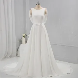 Ivory A Line Chiffon With V Back Wrap Bow Wedding Dress