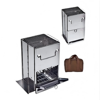 Réchaud de camping moderne, portable et pliable en acier inoxydable, barbecue extérieur au bois et au charbon de bois pour 3 à 5 personnes, avec sac de transport pour pique-nique