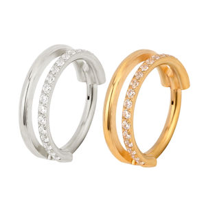 ASTM F136 G23 titanyum çift katmanlı daire halka ile bir satır kübik zirkon menteşeli <span class=keywords><strong>Hoop</strong></span> yüzük burun halkası Piercing takı - Product Image 1
