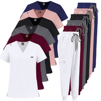 Ensembles de tenues médicales en polyester, rayonne et élasthanne fluide, col en V, coupe jogger, uniformes d'infirmière, vente en gros, personnalisation possible