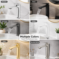 Robinet de salle de bain moderne monocommande en alliage de zinc nickel brossé, avec fonction cascade, pour eau chaude et froide, et accessoires de valve en céramique plastique
