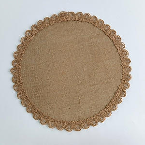 Salvamanteles Circular Tejido con Adornos Florales, Posavasos, Bandeja <span class=keywords><strong>de</strong></span> Servicio con Borde <span class=keywords><strong>de</strong></span> <span class=keywords><strong>Yute</strong></span>, Tapete Minimalista - Product Image 4