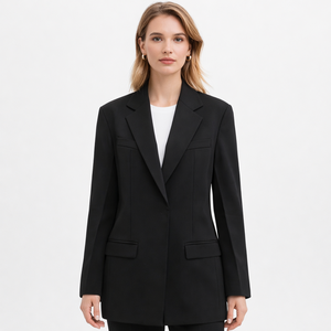 Chaqueta de Traje para <span class=keywords><strong>Mujer</strong></span>, Negra, Sólida, Tejida, de Longitud Media, con un Solo Botón, Corte Entallado, para Oficina, Manga Larga, <span class=keywords><strong>Blazer</strong></span> - Product Image 3