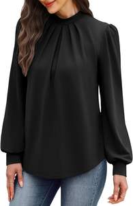 Camisas de Manga Larga <span class=keywords><strong>con</strong></span> Logotipo Personalizado OEM y ODM para Mujer, Blusas <span class=keywords><strong>con</strong></span> Cuello Alto, Blusas <span class=keywords><strong>con</strong></span> Pliegues Delanteros, Blusas Elegantes Casuales de Primavera y Otoño, <span class=keywords><strong>Blusa</strong></span> de Poliéster - Product Image 4