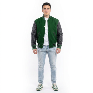 Blousons universitaires pour hommes de haute qualité, personnalisés, 100 % coton, style Letterman, avec col montant, broderie respirante sur le devant - Product Image 1