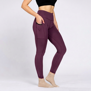 Women's Burgundy Solid Active Wear <b>Ankle</b> <b>Length</b> Tights with Convenient Mobile Pocket Stretch Lycra <b>Leggings</b> for Everyday - Product Image 1