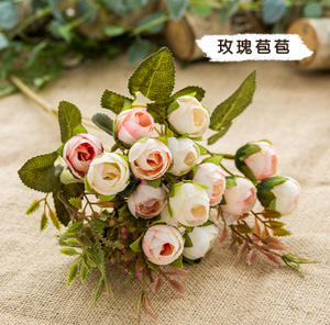 Bouquet de fleurs artificielles mini-roses à 7 branches et 15 têtes, bouquet de roses <span class=keywords><strong>fax</strong></span> pour mariage, décoration de la maison et du bureau - Product Image 2