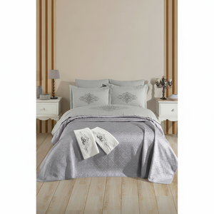 Ensemble de couverture de lit brodé Jacquard couverture 240*260 cm + serviettes en bambou 50*90 cm 8 pièces ensemble de coton de mariée boîte-cadeau - Product Image 1