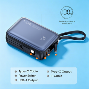 VIDVIE แบตสำรองแบบพกพา ชาร์จเร็ว PD 45W ความจุ 20000mAh พร้อมหน้าจอแสดงผลดิจิตอลในตัว สายชาร์จในตัว - Product Image 6