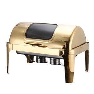 Stainless Steel Buffet Stove Double Compartment Flip Top Lid Hotel Restaurant <b>Warming</b> <b>Tray</b> - Product Image 2