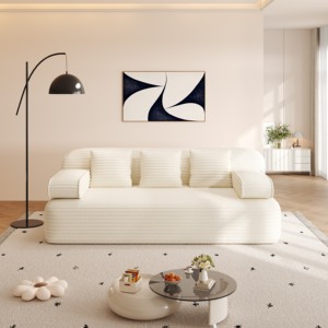 Modern 78.7" Frameless Black Corduroy <b>Convertible</b> <b>Sofa</b>, 2-in-1 Compressed <b>Sofa</b> <b>Bed</b> with Memory Foam Fill - Product Image 2