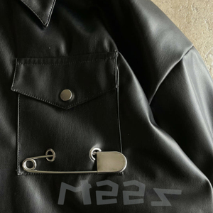 定制皮革黑色拉链皮革摩托车夹克战斗机飞行员皮夹克男 - Product Image 3