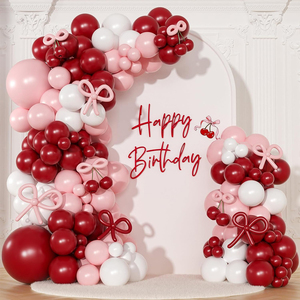 Kit Arco di Palloncini in Lattice Rosso e Rosa con Anello Floreale Bianco Perla, Decorazione per Feste di <span class=keywords><strong>Compleanno</strong></span> e Bambini a Tema Ciliegia - Product Image 1