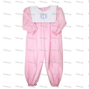 Conjunto de regalo para Recién Nacido 100% algodón cuello Peter Pan Otoño Invierno ropa de bebé vestidos al por mayor 0-12 <span class=keywords><strong>meses</strong></span> conjuntos de mameluco con monograma - Product Image 6