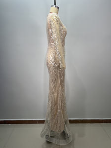 A10474米格服装新款设计优雅亮片珍珠刺绣蕾丝面料舞会礼服女士性感紧身派对晚礼服 - Product Image 6