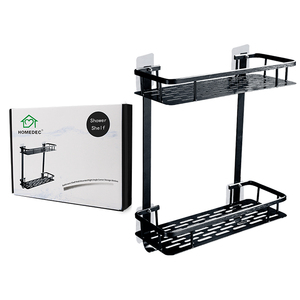 Estante de aluminio de alta calidad montado <span class=keywords><strong>en</strong></span> la pared, adhesivo negro de 2 capas, estantes de baño, estante de Caddy para ducha - Product Image 1