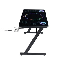 Mesa de Juego Moderna y Resistente con Marco Metálico en Forma de Z, Luces RGB, Portavasos y Superficie de Vidrio para Configuración de eSports, Escritorio para Juegos de Carreras y Computadora