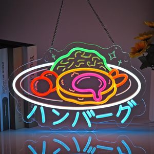 Letreros de neón LED regulables con alimentación USB para decoración de escaparates, luz ambiental, luz indicadora de calle, estilo japonés Hamburg Steak - Product Image 4
