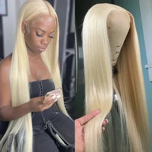 Cuticle Aligned Brazilian Platinum Front Human Hair 613 Transparent Lace Blonde Wigs For Black Women
