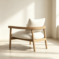 Fauteuil d'appoint moderne en bois massif, revêtu de tissu, style nordique Japandi, pour salon.