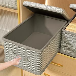 Organizador de ropa para el hogar, rectangular, plegable, con tapa, apilable, caja de almacenamiento de tela para armario. - Product Image 1
