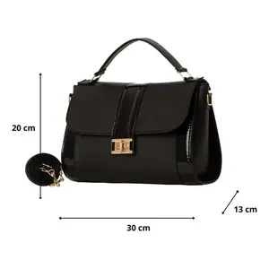 Sac fourre-tout pour femme Fana Clara M3856 en cuir verni noir grande capacité avec rabat et chaîne décorative, sac à main décontracté avec lettres - Product Image 3