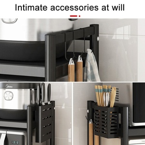 Estante retráctil escalable para horno microondas, estante de almacenamiento de cocina de una o dos capas de metal grueso negro - Product Image 6