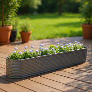 Fioriera ellittica rialzata in acciaio verniciato a polvere grigia per fiori e piante verdi - Product Image 2