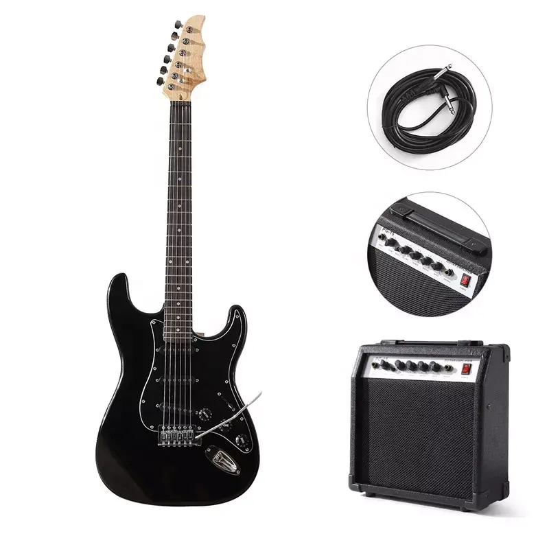 HUASHENG 39 pouces ST guitare électrique pleine taille Instrument de musique débutant Kit de guitare professionnel avec amplificateur