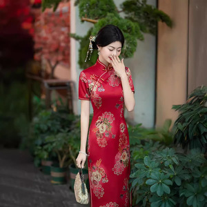 Vestido Qipao Tradicional Chino de Primavera Verano, Vestido <span class=keywords><strong>Cheongsam</strong></span> de Manga Corta para Mujeres de Mediana Edad y Mayores, Precio de Fábrica - Product Image 4