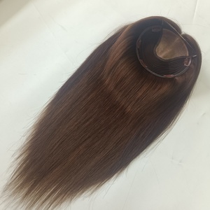 Prêt à expédier : Topper <span class=keywords><strong>capillaire</strong></span> en cheveux humains européens faits à la main, base soyeuse avec clips, trame en PU, plusieurs couleurs, pour femmes ayant des cheveux clairsemés - Product Image 3