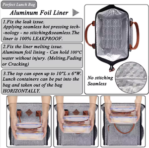 Sac à lunch isotherme avec bandoulière amovible, motif lettres, fermeture éclair, 12L, imperméable, pour pique-nique et transport alimentaire - Product Image 5