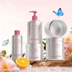 Set de Regalo de Crema Corporal Luxe Silver |   Tarros Cosméticos de Aluminio Serigrafiados con Bomba Dosificadora para Lociones y Aceites Esenciales, Hechos con Materiales Reciclados - Product Image 2