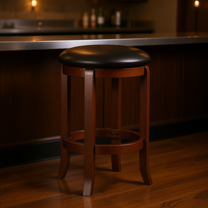 Tabouret de bar pivotant Walcott de 24 pouces, structure en bois, siège en cuir PU, design traditionnel, mobilier de bar pour la maison - Product Image 2