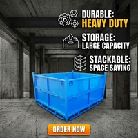Caisse de transport OEM pliable en acier robuste pour entrepôt, conception pliable, boîte de rangement pour marchandises et équipements de stockage