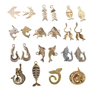 Golden Fish Bone Pendant Whosale Necklace Jewelry Accessory Fish Skeleton Fishbone Pendants Charm For Jewelry Making