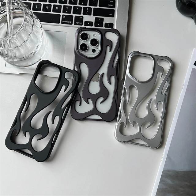 QY Matte Armor Hollow Flame Pattern Shockproof TPU Mobile Phone Case for 17 16 15 14 13 12 11 Pro Max