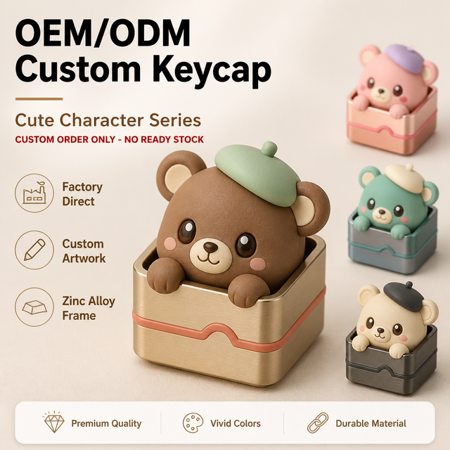 Custom Artisan Keycap Bear Figure Soft PVC Zinc Alloy Frame OEM ODM Factory Made to Order Mechanical Keyboard Cap
