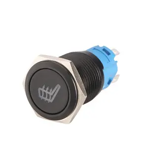 Chinakel 16mm Heated Seats Metal Push Button Switch with LED Water Resistant Flat Head Black