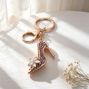Multi-Color Rhinestone High Heel Keychain Elegant Flower Inlaid Shoe <b>Key</b> Ring for Ladies Bag Decoration - Product Image 3