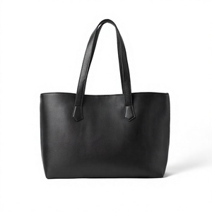 Sac fourre-tout unisexe en cuir véritable noir uni avec poignée souple, usage quotidien décontracté, durable, capacité 20-30L, doublure en polyester avec fermeture éclair - Product Image 1
