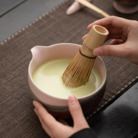Ensemble de Cérémonie du Thé en Céramique Style Japonais Rétro, Thème Montagne Sauvage, avec Bol à Matcha et Fouet à Matcha en Bambou Chasen à Effet de Four