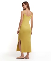Robe mi-longue moulante personnalisée pour femmes 2026 tricot côtelé bretelles spaghetti fente latérale silhouette trapèze solide taille naturelle été
