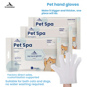 Guantes Desechables para el Cuidado de Mascotas sin Agua, para Perros y Gatos, Manoplas de Limpieza sin Enjuague con Aloe y Hamamelis, Paquete de 6 Piezas - Product Image 1