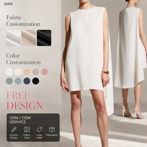 Vestido mini casual de poliéster personalizado para mujer, blanco, de verano, para fiesta, sin mangas, con cuello redondo, capa superpuesta, línea <span class=keywords><strong>A</strong></span>, bajo asimétrico. - Product Image 1