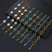Bracelet trèfle en nacre blanche, pierre durable, plaqué or 18 carats, acier inoxydable 316L, étanche, cadeaux pour hommes, bijoux