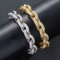 Bracelet chaîne cubaine plaqué argent avec pierres Moissanite VVS, design tendance, unisexe, pour usage quotidien, cadeau de fête, mode